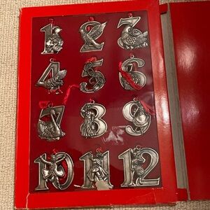 Lillian Vernon 12 Days of Christmas Ornaments with Satin hangers vintage